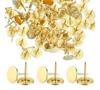 100 Pcs Heavy Duty Drawing Pins, Gold Push Pins for Cork Board Flat Thumb Tacks Decorative Push Pin for Wall Hanging Photos Home Furniture Sofa Crafts Office DIY Decor 11x17mm