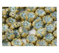 100 pcs Hibiscus Flower Beads 9 mm, Chalk White Green Turquoise Picasso, Czech Glass