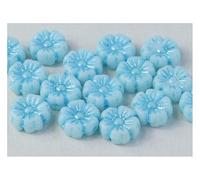 100 pcs Hibiscus Flower Beads 9 mm, Chalk White with Turquoise Blue Decor, Czech Glass