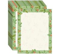 100 PCS Holly Ivy Christmas Holiday Letterhead Christmas Border Computer Paper Stationery Paper for Note Letters to Santa Holiday Holly Printer Papers Invitations Office School 8.5 x 11 In