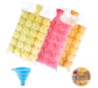 100 PCS Ice Cube Bags, 2400 Ice Cubes Self-Sealing Ice Cube Freezer Bags with Funnel, Food Grade LDPE Ice Cube Mould Trays for Whiskey, Juice, Drinks, Cocktail, Coffee