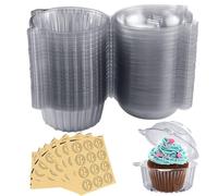 100 Pcs Individual Clear Cupcake Boxes, Slice Cheesecake Pots Storage Container Dessert Cups with Lid, Single Plastic Clear Cupcake Boxes with Stickers for Home Baking, Party, Wedding Cake Shop