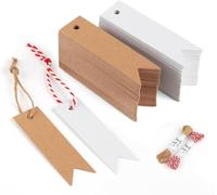 100 Pcs Kraft Paper Gift Labels, Brown & White Kraft Paper Tags with String for Baking, Bottle Name Tags, DIY Gift Packaging Hanging Cards and Decorative Message Tags