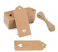 100 Pcs Kraft Paper Gift Tags, Brown Heart Tags for Gift, Kraft Paper Tag with 20M Jute Twine String for Valentines, Christmas, Wedding, Thanksgiving, Crafts, Luggage, Name Labels (Brown)
