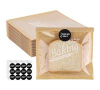 100 Pcs Kraft Paper Sandwich Bags with Stickers, Reusable Food Lunch Bags, Heat Sealable Bakery Bags with Front Clear Cellophane Window to Display Sweets Cookies Pastry Snacks,Baking Packaging,18x19cm