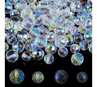 100 Pcs Large Crystal Beads,Glass Beads for Bracelet Making,Crystal Rondelle Glass Bead for Suncatchers,Large Round Faceted Bead Bulk for Necklace Bracelet Earring (Ab Color,8/10mm)