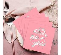 100 Pcs Let's Go Girls Napkins, Hot Pink Silver Foil Bachelorette Party Decorations Cocktail Napkins, Western Cowgirl Disco Last Bachelorette Bridal Shower Birthday Party Supply, 2 ply, 5 x 5"