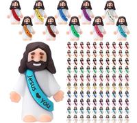 100 Pcs Little Jesus Figures Jesus Loves You Original Design Rubber Pocket Toys Little Figures to Hide and Seek Sunday School Religious Party Share Gifts (Vibrant)