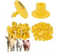 100 PCS Livestock Ear Tags for Sheep, Pigs and Calves 001-1000 Number Plastic Round Ear Tags for Cows, Pigs, Dogs, Deer, Horses Farm Animal Identification (Green/Purple/Red/White/Yello Yellow 401-500
