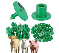 100 PCS Livestock Ear Tags for Sheep, Pigs and Calves 001-1000 Number Plastic Round Ear Tags for Cows, Pigs, Dogs, Deer, Horses Farm Animal Identification (Green/Purple/Red/White/Yello Green 901-1000