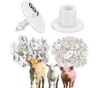100 PCS Livestock Ear Tags for Sheep, Pigs and Calves 001-1000 Number Plastic Round Ear Tags for Cows, Pigs, Dogs, Deer, Horses Farm Animal Identification (Green/Purple/Red/White/Yello White 901-1000