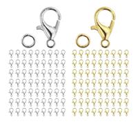 100 Pcs Lobster Clasps with 200 Pcs Open Jump Ring Set, Jewelry Bracelet Connectors Necklace Clasp Bracelet Clasp Jump Rings for Jewelry Making (Silver & Gold)