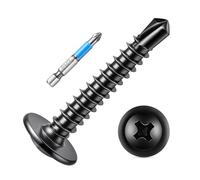 100 PCS M4.2 x 19mm 410 Stainless Steel Phillips Washer Head Sheet Metal Screws, Cross Recessed Black Coated Self Drilling Screw PH2 Bit Included by TPOHH