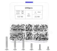 100 Pcs M4 Cupboard Joining Bolts Screws(50 x Binding Screw, 50 x Connecting Sleeves), Furniture Connecting Bolts Post 17-47 mm, Door Handle Screws for Furniture Cupboard Cabinet