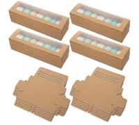 100 Pcs Macaron Boxes with Window Bakery Boxes Long Rectangle Treat Containers for Cookies, Donuts, Pastry, Cookies, Chocolate Covered Strawberry, Brown