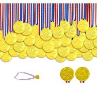 100 Pcs Medals for Kids,Plastic Winner Award Medals Gold Medals for Children with Ribbon, Medal for Adults, Sports Day Winner Medal for Kids Party Favors, Sports Competition and Decorations