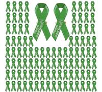 100 Pcs Memorial Ribbon Pins, Funeral Ribbon Memorial Service in Forever Loved Never Forgotten, Ribbons for Funeral Mourning Bereavement Remembrance Day Event Supplies (Green)