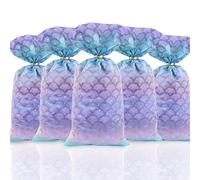 100 Pcs Mermaid Party Favor Bags, DIY Sea-Maid Candy Bag Gift Goodie Bag with Tie for Cookies Snack Girls Kids Christmas Baby Shower Bridal Shower Birthday Wedding Party Decoration