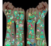 100+ PCS Mermaid Tattoos for Kids,Mermaid Party Bag Fillers Glow in The Dark Stickers Kids Tattoos for Girls Party Bag Fillers Stickers for Children 3 4 5 6 7 8 9 10 Year Old Girl Gifts Party Favours