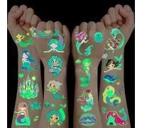 100+ PCS Mermaid Tattoos for Kids,Mermaid Party Bag Fillers Glow in The Dark Stickers Kids Tattoos for Girls Party Bag Fillers Stickers for Children 3 4 5 6 7 8 9 10 Year Old Girl Gifts Party Favours