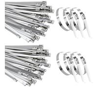 100 PCS Metal Cable Ties Self-Locking Tight Stainless Zip Ties 4.6 x 100mm Stainless Steel Tie for Fixing Fences Exhaust Pipes Wire Bundling
