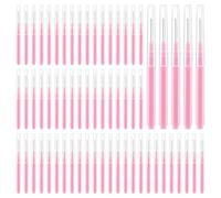 100 Pcs Micro Eyebrow Brush with Cap Portable Brow Lamination Brush Pink Micro Spoolies Eyebrow Lamination Brushes Professional Beauty Mini Mascara Wands for Eyelash Extensions Tool