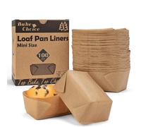 100 Pcs Mini Loaf Pan Liners, Natural Parchment Paper Cupcake Liners, Petite Loaf Baking Cups for Cupcake, Muffin, Brownies, 8 * 5 * 4 cm