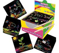 100 Pcs Mini Rainbow Scratch Notes, Scratch Art Paper for Kids, Party Bag Fillers Stocking Fillers for Girls Boys, Creative Craft Classroom Activities, Birthday Christmas Easter Secret Santa Gifts