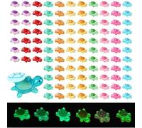 100 Pcs Mini Resin Animals with Luminescent Turtle Box, Glow in the Dark Mixed Little Turtle for Garden Decoration, Dollhouse Miniature Tiny Resin Animals Bulk for Fairy Garden Storing (Blue)