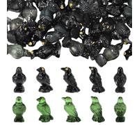 100 Pcs Mini Resin Crow Figurines, Glow in The Dark Halloween Figurines Black Raven Statues Tiny Resin Animal for Indoor Outdoor Halloween Scene Decor