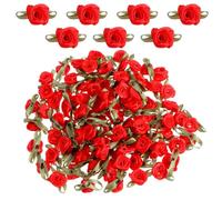 100 Pcs Mini Satin Rose Flowers Appliques, Red Fabric Miniature Flowers Fabric Ribbon Bows Embellishments for DIY Crafting, Sewing, Wedding, Gift Wrapping, Scrapbooking, Holiday Decoration