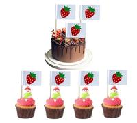 100 Pcs Mini Strawberry Toothpick Flags Party Theme Berry Strawberry Toothpick Stick Flags Red Fruit Cupcake Toppers Cocktail Food Flags Decorations