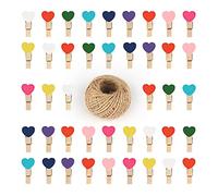 100 Pcs Mini Wooden Heart Pegs - 3.5cm & 30m Jute String for Arts & Crafts, Weddings & Events