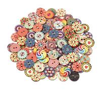 100 Pcs Mixed Vintage Wooden Buttons with 2 Holes - 15mm Round Decorative for DIY Sewing Craft and Handmade Projects (Color 1)