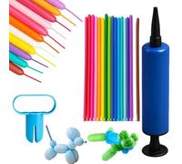 100 Pcs Modelling Balloons with 1 Pump and 1 Knotter, Balloon Modelling Kit, Long Balloons, for Birthday Parties, Weddings, School Events and DIY Fun (Random Color)