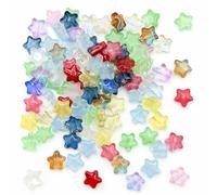 100 Pcs Multi-Coloured Star Beads - 8mm Glass Beads for Crafting Bracelets, Necklaces and Earrings - DIY Jewellery Making Supplies - Star Beads for Kids and Adults