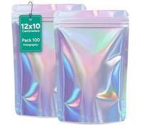 100 Pcs Mylar bags 3.5g Mylar Storage Bags, Aluminum Ziplock Smell Proof Pouches 12 Cm X 10 Cm 3.5g Heat Seal Baggies for Electronics Smack, Candy Cookies Stand up Pouches (Holographic)