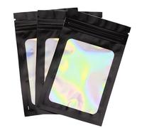 100 PCS Mylar Bags,Holographic Ziplock Smell Proof Baggies(Black, 9x12cm)