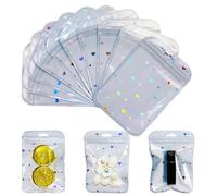 100 pcs Mylar Resealable Holographic Bags，4x9inch Aluminium Self Sealing Zip Lock Storage Bags for Gift Jewellery Sample，Cookie Chocolates Biscuit Sweets Candy