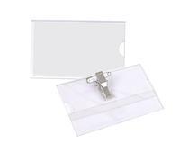 100 PCS Name Badges, Name Badges with Crocodile Clip and Safety Pin,Professional Name Tag, Badge Holder Conference, Staff Badge Horizontal, Clear Badges with Pins Horizontal ID Card Holder