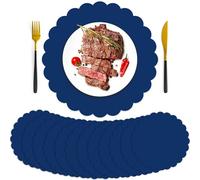 100 Pcs Navy Blue Paper Placemats 13 Inch Disposable Scalloped Place Mats Blue Dining Tableware Decor Decorative Round Table Placemats for Bridal Birthday Wedding Banquet Graduation Party Supplies