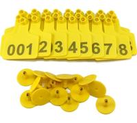 100 Pcs No. 001-1000, Plastic Livestock Animal Ear Tags for Cows Goats Sheep Pig Identification Eartags 601-700/.901-1000(Yellow,801 900)