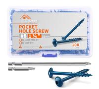 100 PCS No.8 x 32 mm Pocket Hole Screws, Blue Coated Hardened Steel, Washer Head, Square Drive, Coarse Self-Cutting Thread, Includes 50mm & 150mm Bits - Ideal for Wood & DIY Projects