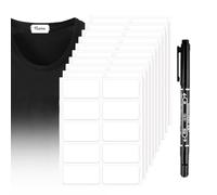 100 Pcs No-Iron Labels for Clothes Wash Writable Self Adhesive Name Sticker with Permanent Fabric Marker for Daycare Camp, Nursing Home, Washer and Dryer Safe(White)