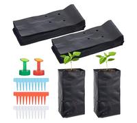 100 Pcs Nursery Growing Bags Seedling Starter Bags with 30 Plant Labels & 2 Mini Watering Sprinklers,Plant Grow Bags Plants Pots Plastic Pouches for Garden Trees,Flowers, Vegetable(7.5x3.8x2.6 Inch)