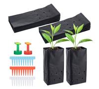 100 Pcs Nursery Growing Bags Seedling Starter Bags with 30 Plant Labels & 2 Mini Watering Sprinklers Plant Grow Bags Plants Pots Plastic Pouches for Garden Trees,Flowers, Vegetable(9.2x4.9x3.5 Inch)