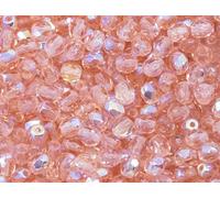 100 pcs of Faceted Fire Polished Pressed Czech Glass Beads 4mm (0.16in), 70120-28701 Pink Rosaline AB