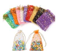 100 Pcs Organza Bags, Mesh Gift Bags, Favour Bag, Moon Stars Jewellery Bag, Jewellery Pouches, Small Organza Gift Pouches for Party Festivals Weddings Xmas Gift - 10X15cm