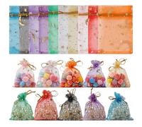 100 Pcs Organza Bags, Mesh Gift Bags, Favour Bag, Moon Stars Jewellery Bag, Jewellery Pouches, Small Organza Gift Pouches for Party Festivals Weddings Xmas Gift - 7X9cm