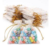 100 Pcs Organza Bags, Mesh Gift Bags, Favour Bag, Moon Stars Jewellery Bag, Jewellery Pouches, Small Organza Gift Pouches for Party Festivals Weddings Xmas Gift (White 7X9cm)